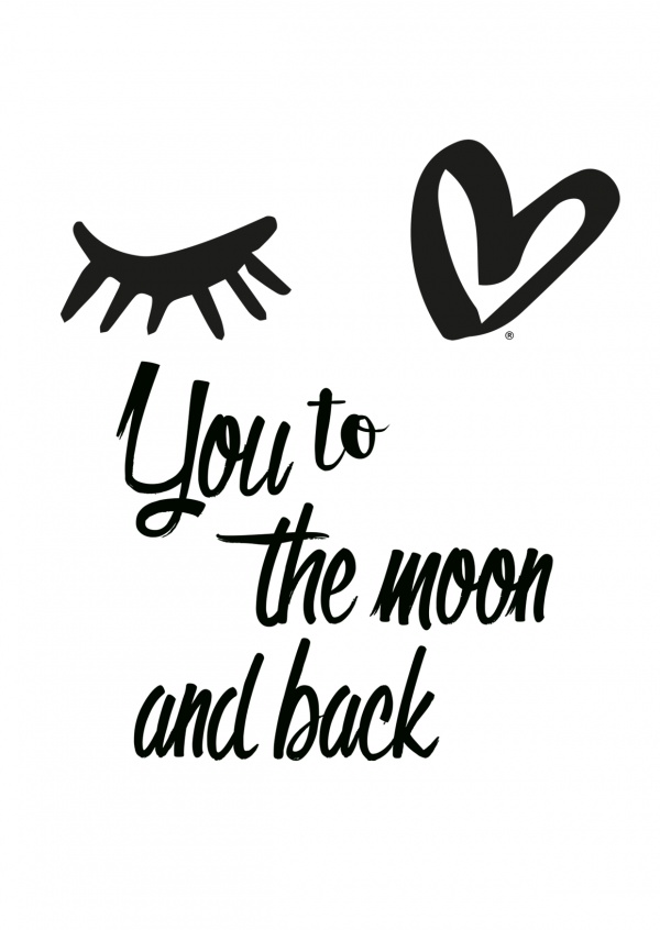 Eye-älskar dig till månen och tillbaka i svart och vitt
