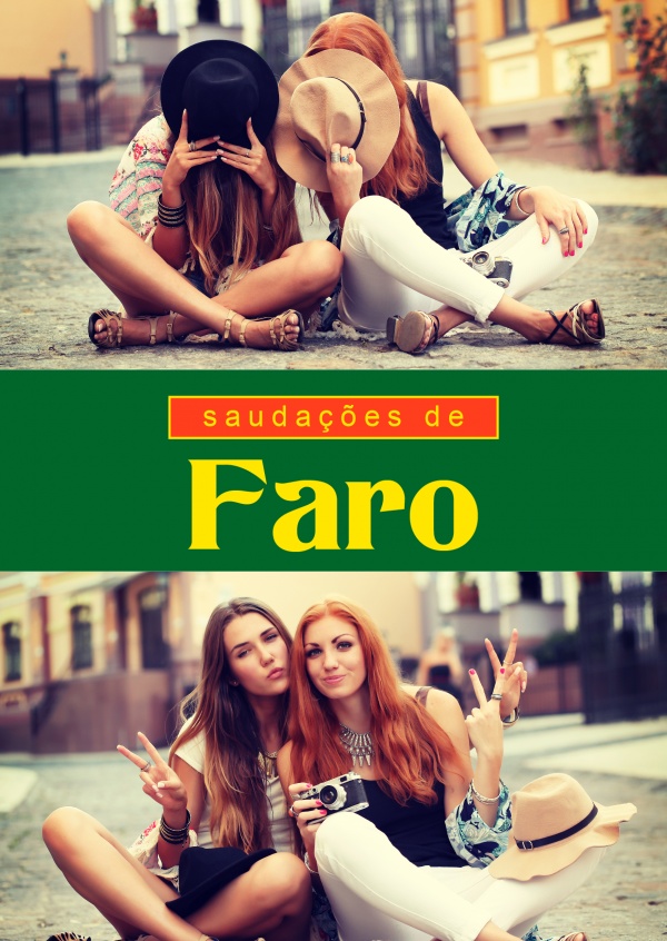 Faro saudações em língua portuguesa, verde, vermelho e amarelo