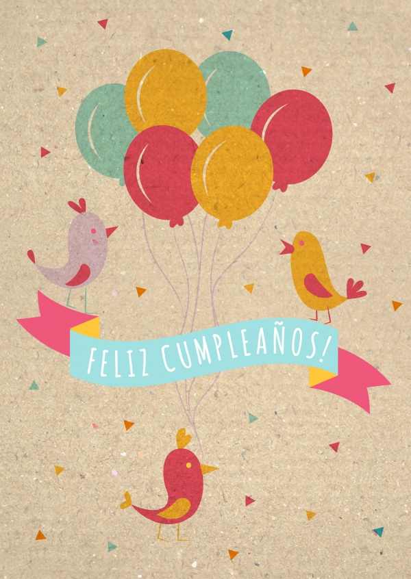 Feliz cumpleaños. Pájaros y globos.