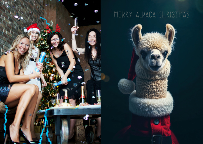 cartão de felicitações Feliz Natal Alpaca
