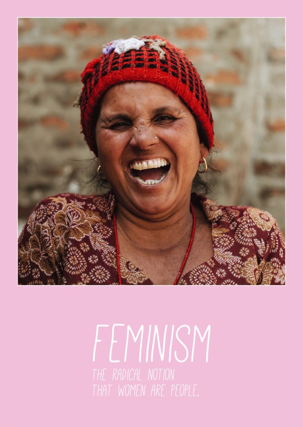 personalisierbare rosa Karte mit Feminismus Definition