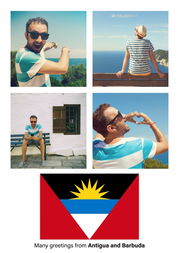 Cartão-postal com a bandeira de Antígua e Barbuda