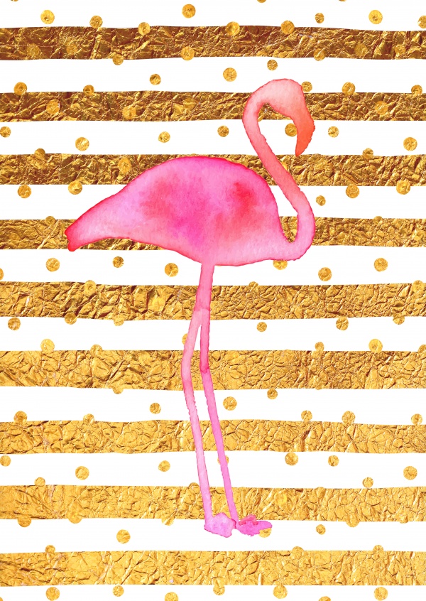 Kubistika flamingo with golden stripes in the back