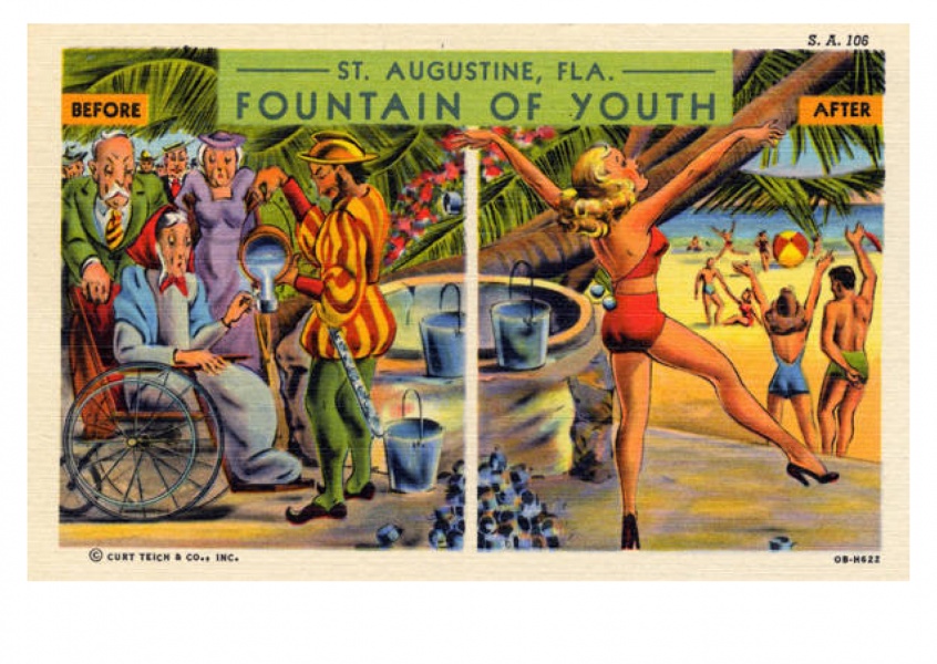 Curt Teich carte Postale de la Collection des Archives de la Fontaine de la jeunesse de St Augustine, en Floride