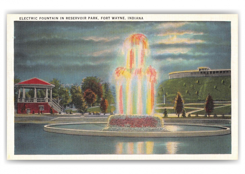 Fort Wayne Indiana Reservoir Park Electric Fountain at Night Scenic View