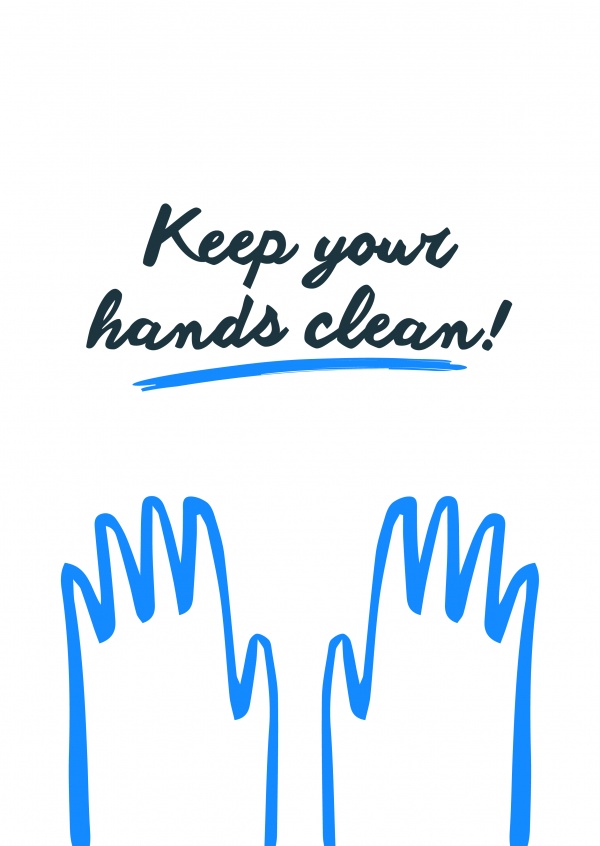 postal diciendo Mantenga sus manos limpias!