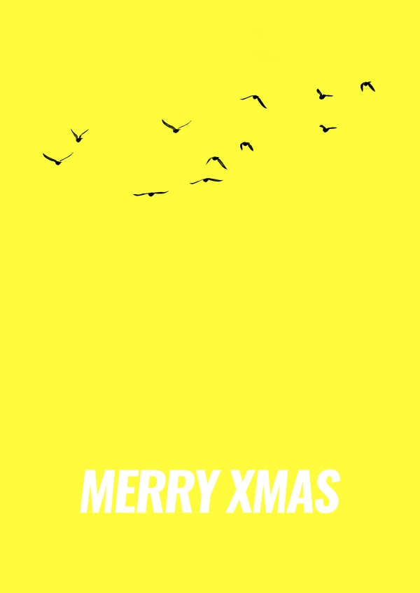 gelbe postkarte weihnachten mit vögeln