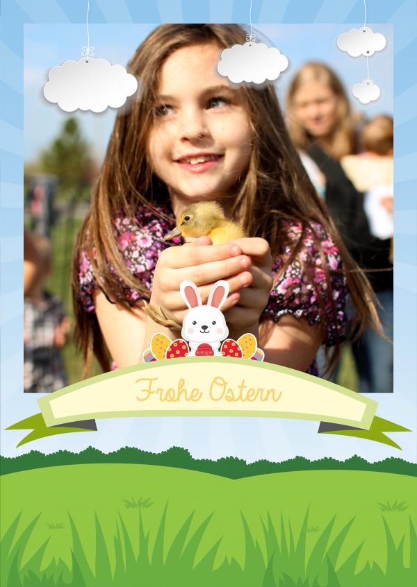 personalisierte Karte mit Osterhasen und Frohe Ostern aufschreiben