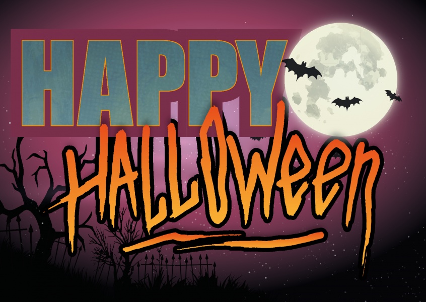 Happy halloween with fullmoon and bats