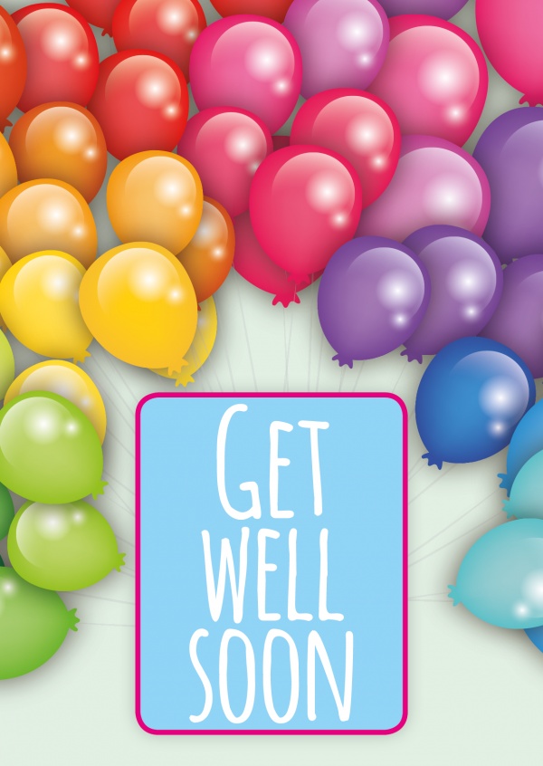 colorful balloons postcard motive get well soon