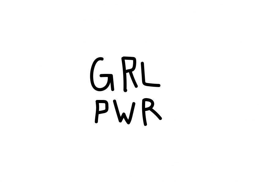 weiße Karte mit Aufschrift grl pwr