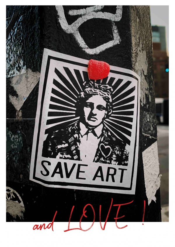 postcard Save art and love