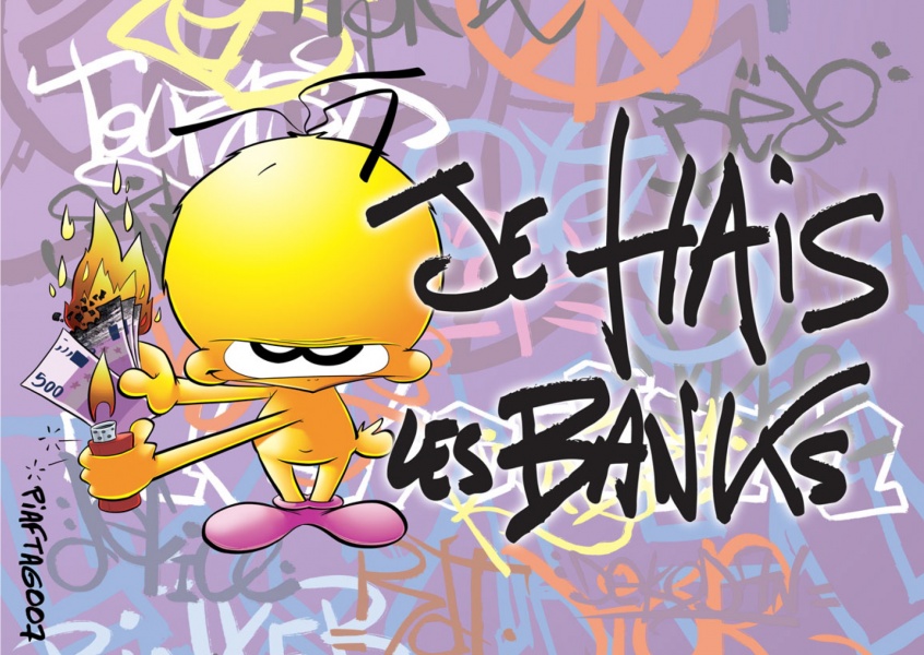 Le Piaf Spruch Graffiti tag Je hais les banks