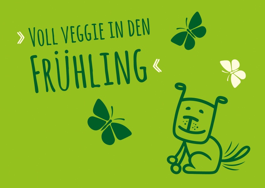 Grüne Grusskarte von greenpetfood mit Hund Illustration