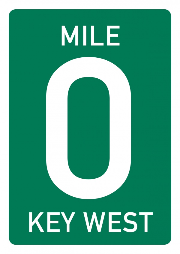 green road sign with big zero, white lettering