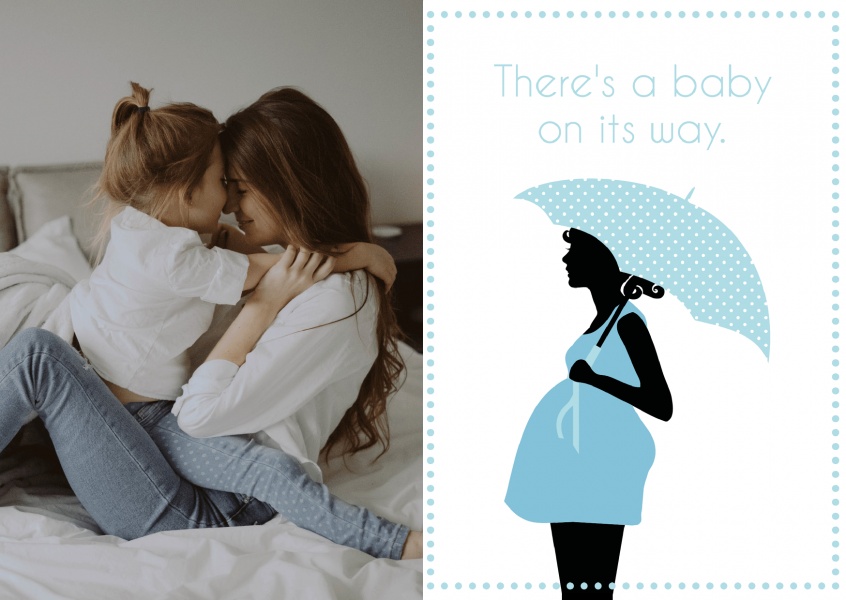 silhouette of pregnant woman with umbrella and polkadot frame