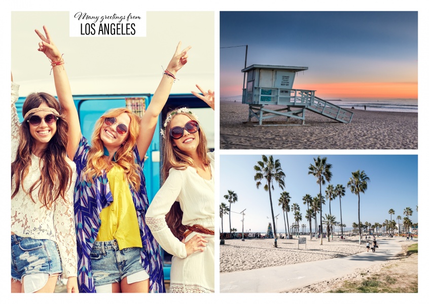 two photos of the Los Angeles beach day and night
