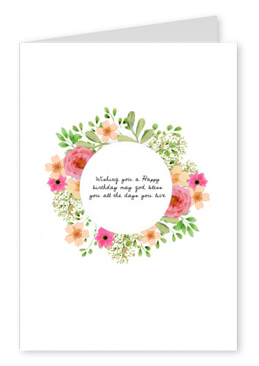 cartão branco com flores e desejos de aniversário