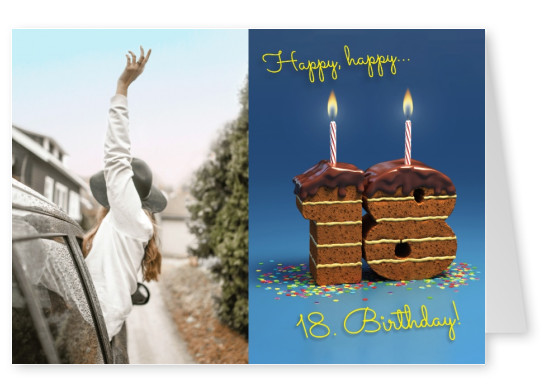 Photo of an 18th birthday chocolate cake with blue background–mypostcard