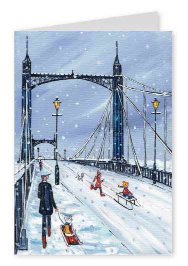 Painting from South London Artist Dan Albert bridge in the snow