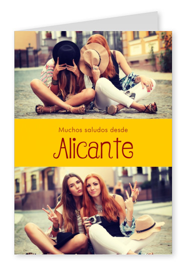 Alicante spanska hälsningar i landet-typisk färg och teckensnitt