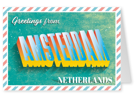 Retro postcard Amsterdam, Netherlands