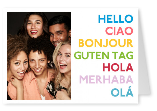 Ansichtkaart Happiness Project meertalige hallo