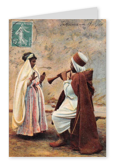 Marie L. Martin Ltd. â€“ Arabe de la Femme et de l'Homme Danseur Musicien Antique carte Postale 