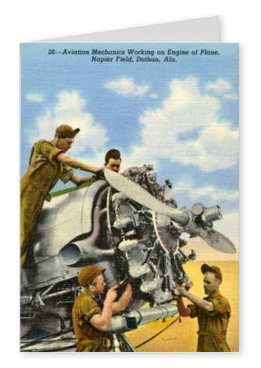 Curt Teich carte Postale de la Collection des Archives de l'Aviation Mécaniciens de moteur d'avion