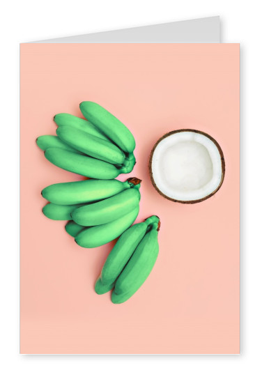 Kubistika green bananas with open coconut