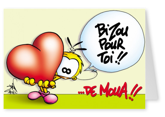 Le Piaf Cartoon Valentine's Day Bizou pour toi