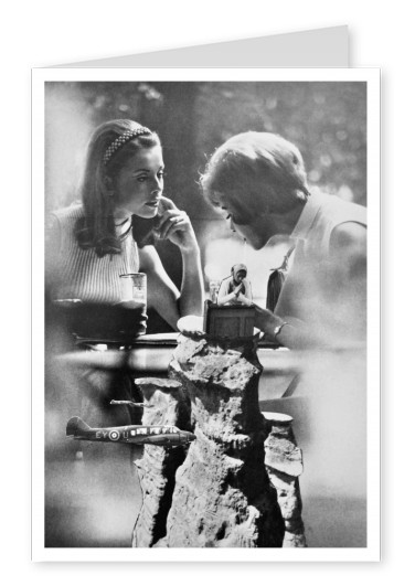 Belrost surrealistic black and white collage two girls having coffee