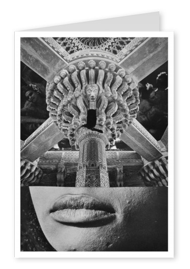 surrealistic black and white collage by Belrost mysterious lady
