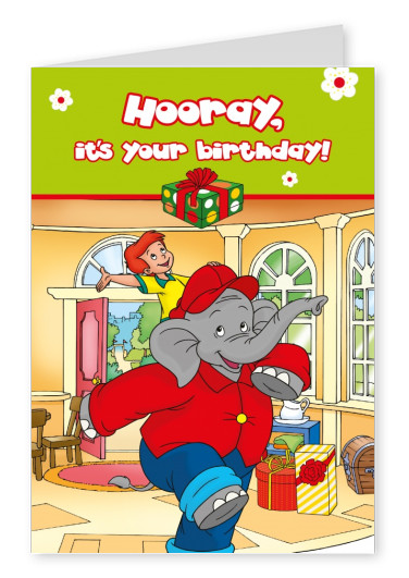 illustration Benjamin the elephant and Otto celebrating birthday