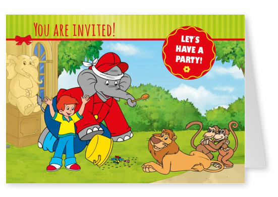 illustration Benjamin the elephant with friends playing outside