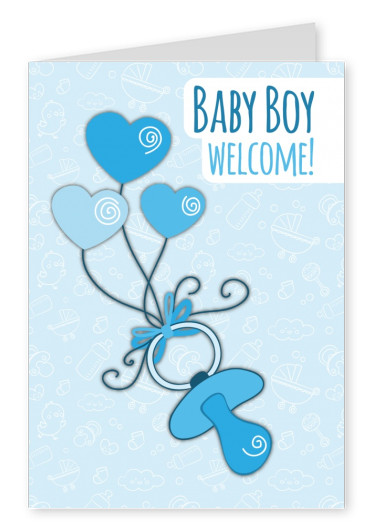 Baby Boy Welcome-Lettering on a blue patterned background
