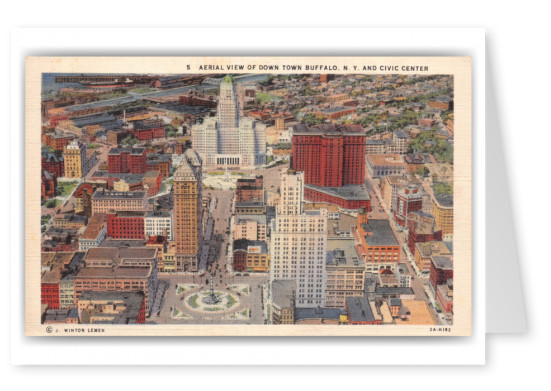 Buffalo, New York, aerial view of downtown civic center