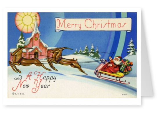 Curt Teich Cartolina Collezione Degli Archivi Buon Christmas_santa_and_his_reindeer