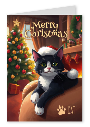 carte de voeux Joyeux Noël chat