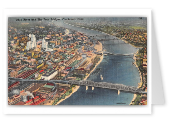 Cincinatti Ohio Ohio River and The Four Bridges Aerial View