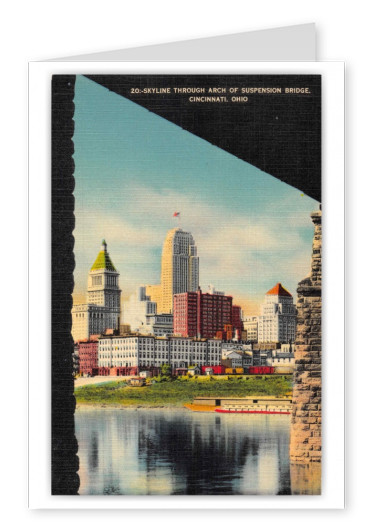 Cincinnati Ohio Skyline through Arch of Suspension Bridge