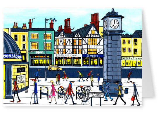 Illustration du Sud de Londres, l'Artiste Dan Clapham common horloge
