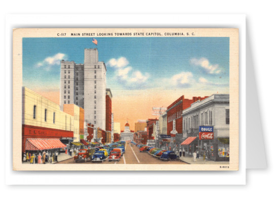 Columbia, South Carolina. Main Street towards State Capitol