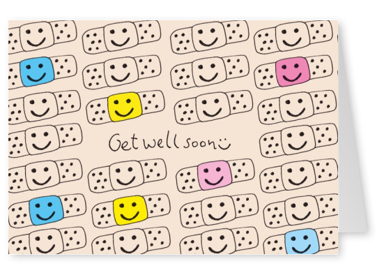 cute patches get well soon postcard motive
