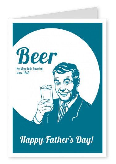 Retro graphic with man holding beer glass, helping daddies havinf fun since