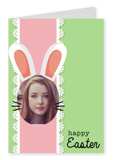 easter-bunny-face with green background and pink lace