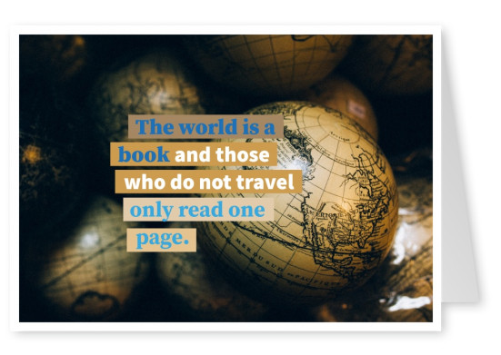 postal cita El mundo es un libro y aquellos que no viajan sólo leen una página