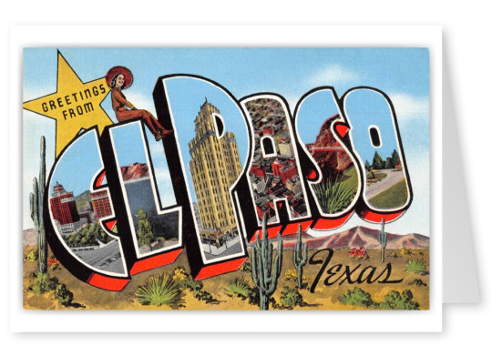 El Paso Texas Greetings Large Letter Cowgirl