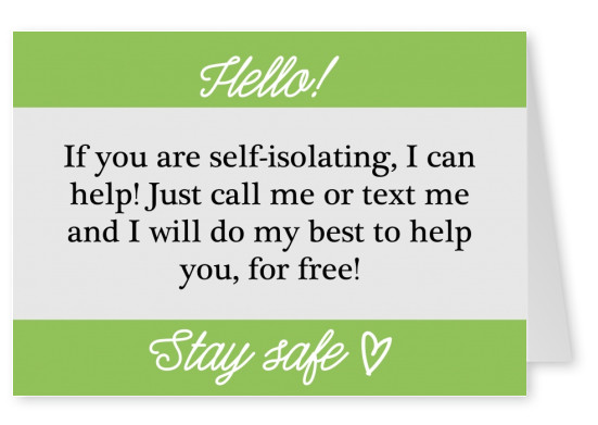 tarjeta postal que ofrece ayuda en la auto-aislamiento