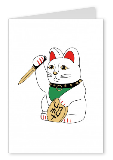 Ilustración Maneki-neko con el cuchillo